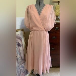 Vintage Chiffon Dusty Rose Midi Dress By Miss Elliette Size 14 1970’s.